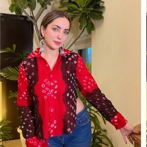 Red and Black Women's pure cotton Indian handloom shirt